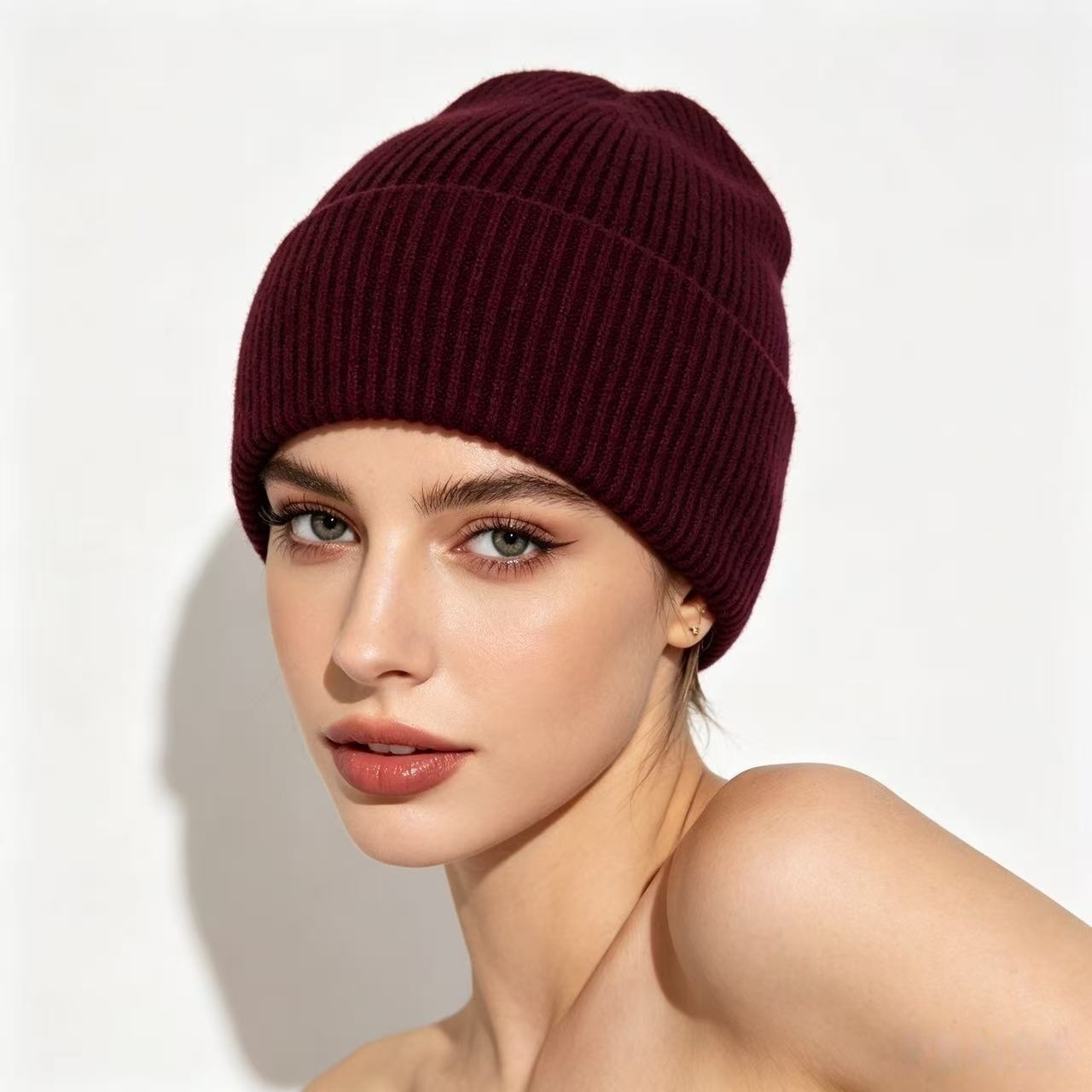 Navy Blue Ribbed Knit Thermal  - Beanie Cuffed Knit avis et prix