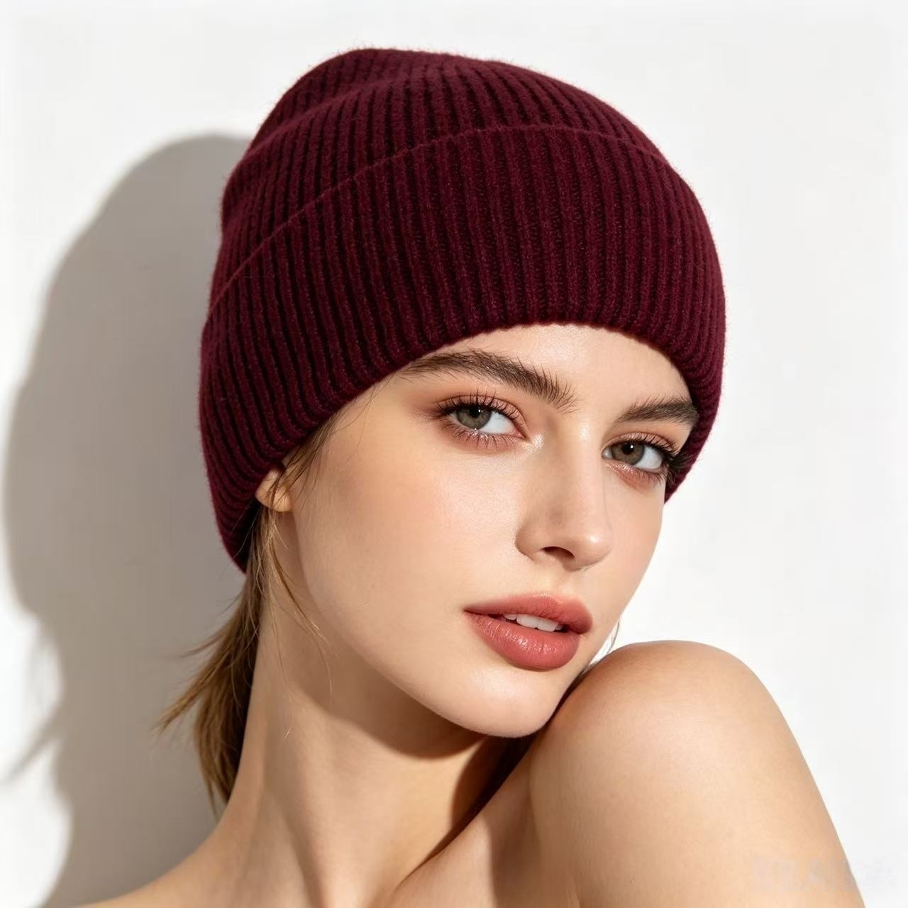 Navy Blue Ribbed Knit Thermal  - Beanie Cuffed Knit avis et prix