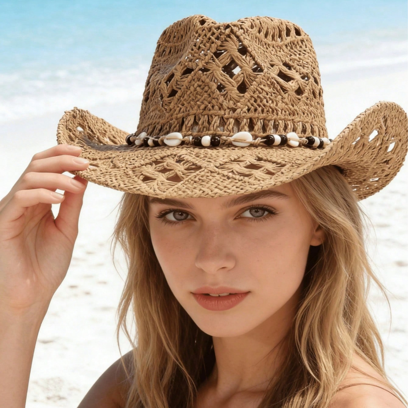 1pc Boho Shell Hollow Out Stra - Cowboy Hat Straw avis et prix