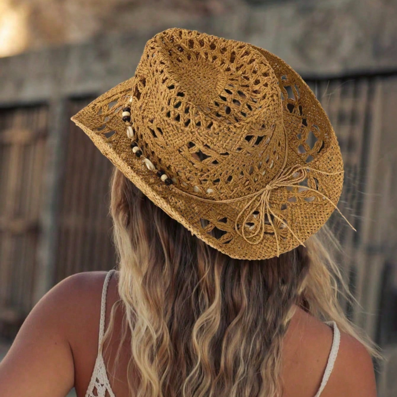 1pc Boho Shell Hollow Out Stra - Cowboy Hat Straw avis et prix