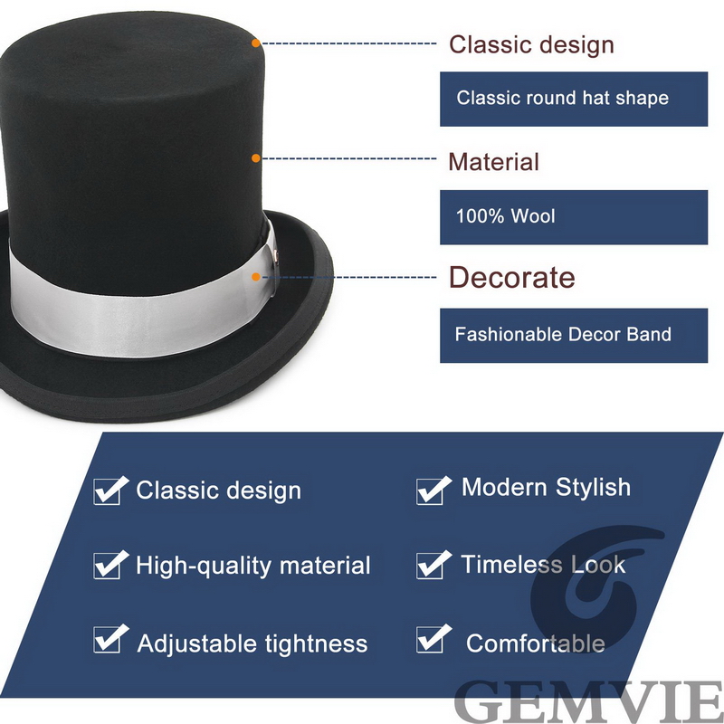 GEMVIE 17cm 100% Wool Felt Top - Fedora Hat Wool avis et prix