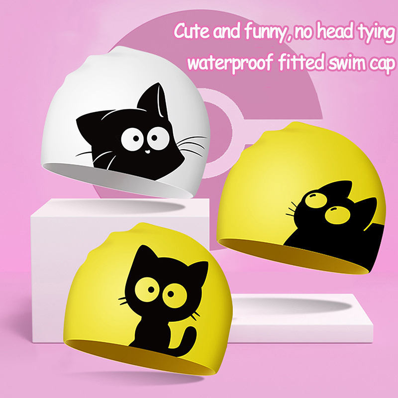 Cute Cat Swimming Cap For Long - Swim Hat Silicone avis et prix