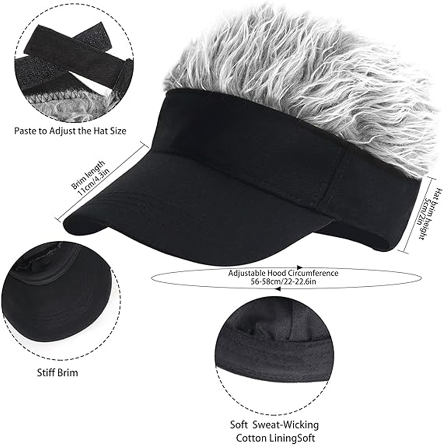 Men's Visor with Hair Fake Hai - Visor Sun Hat avis et prix