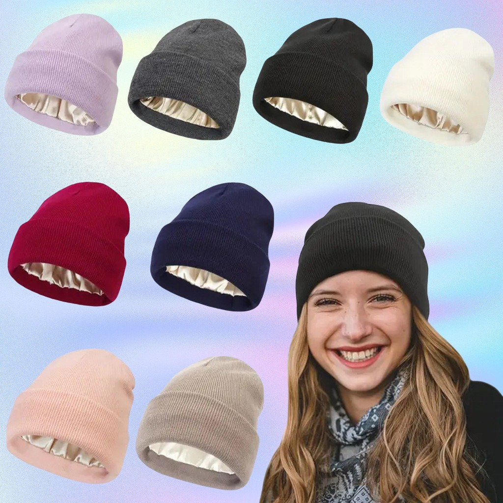 Unisex Satin Lined Anti Static - Beanie Cuffed Knit avis et prix
