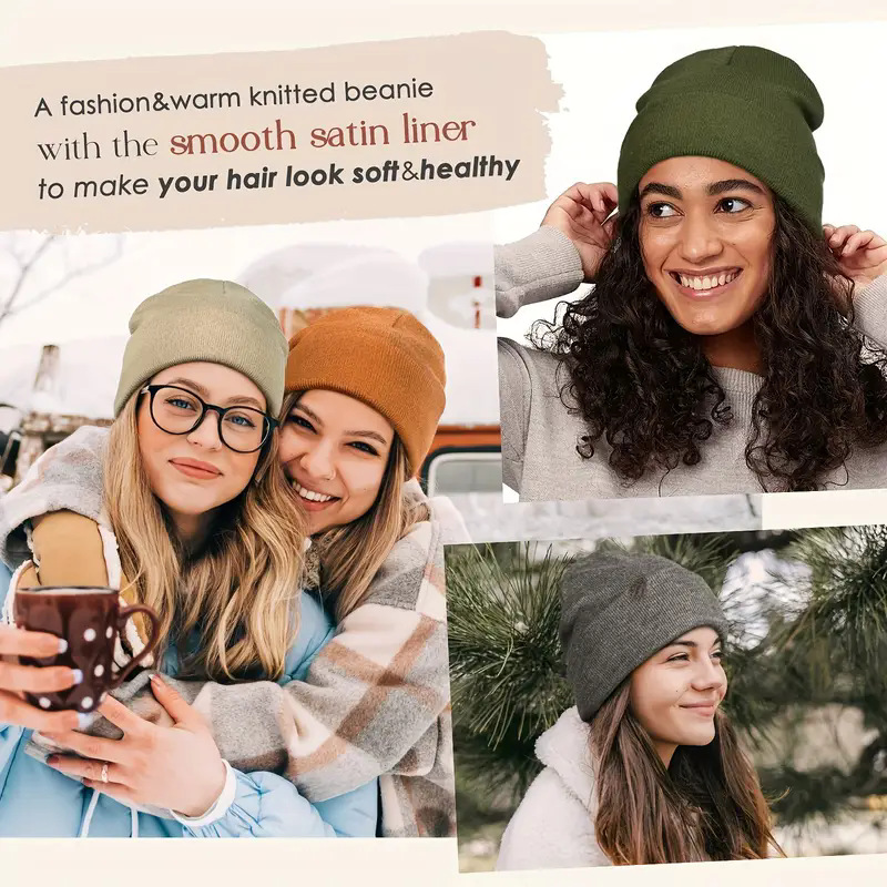 Unisex Satin Lined Anti Static - Beanie Cuffed Knit avis et prix