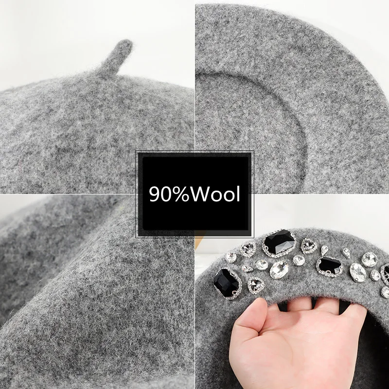French Beret Thick Rhinestone  - Beret French Wool avis et prix