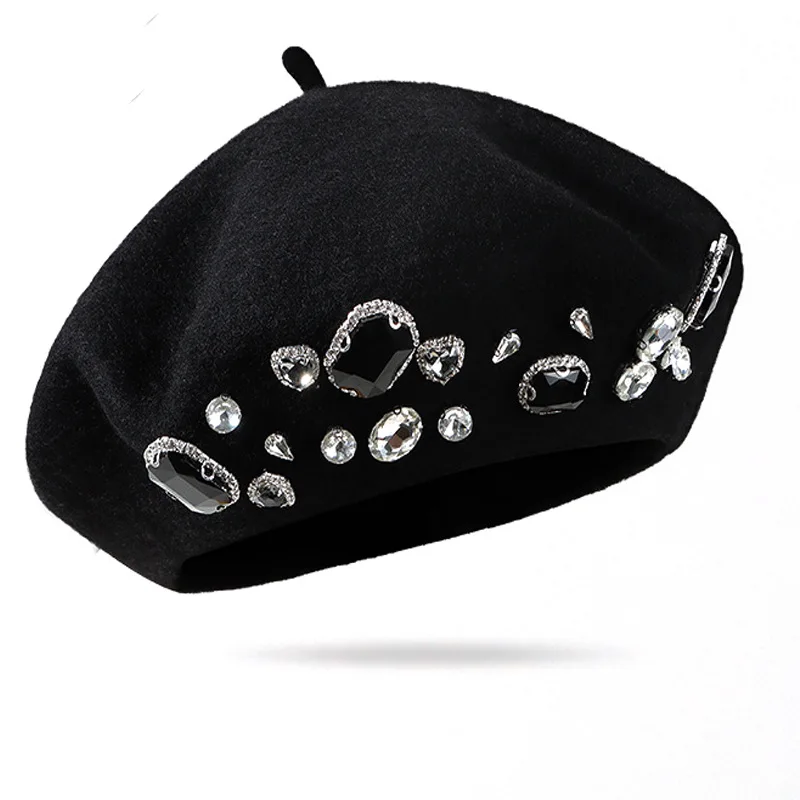 French Beret Thick Rhinestone  - Beret French Wool avis et prix