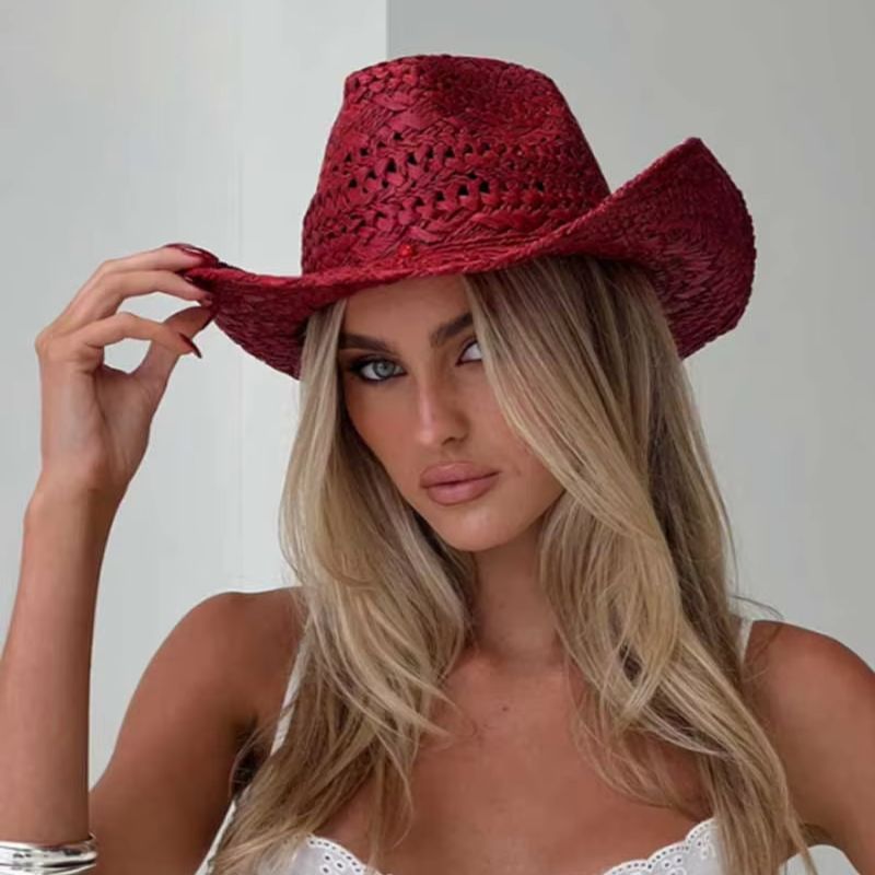 Cowboy hat red hand-painted su - Cowboy Hat Straw avis et prix