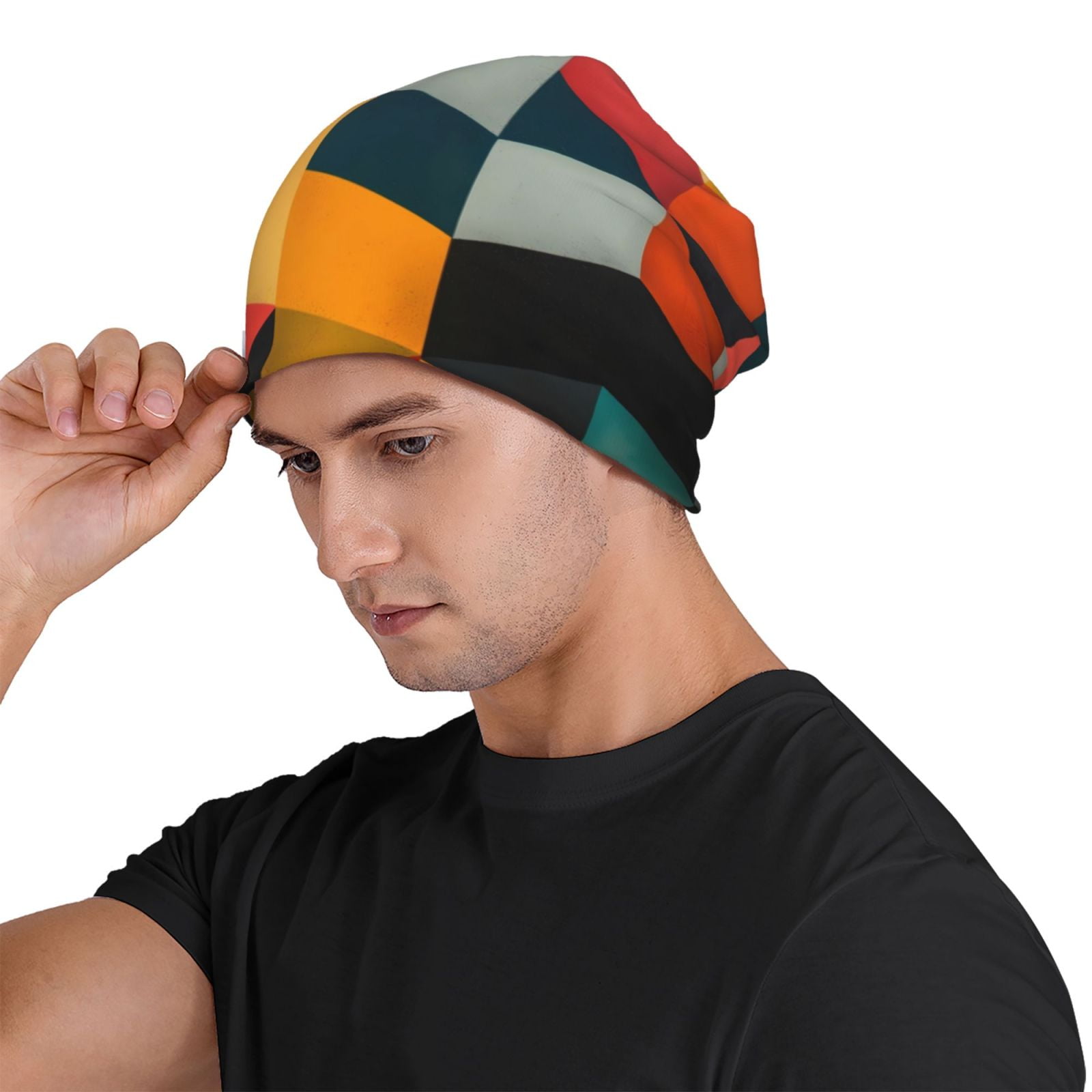Geometric Cube Pattern Art Pri - Beanie Cuffed Knit avis et prix