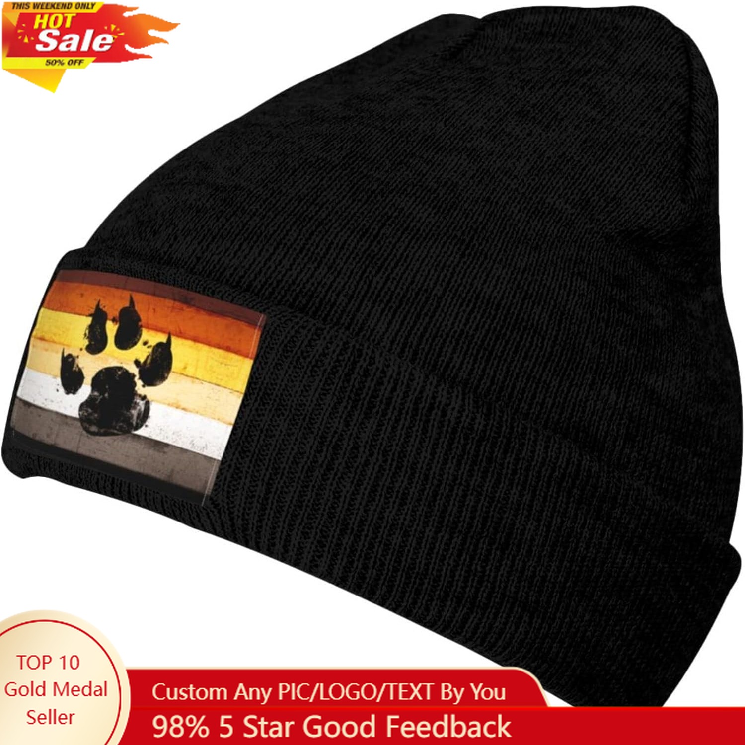 Gay Flag Bear paw LGBT Knit Be - Beanie Cuffed Knit avis et prix