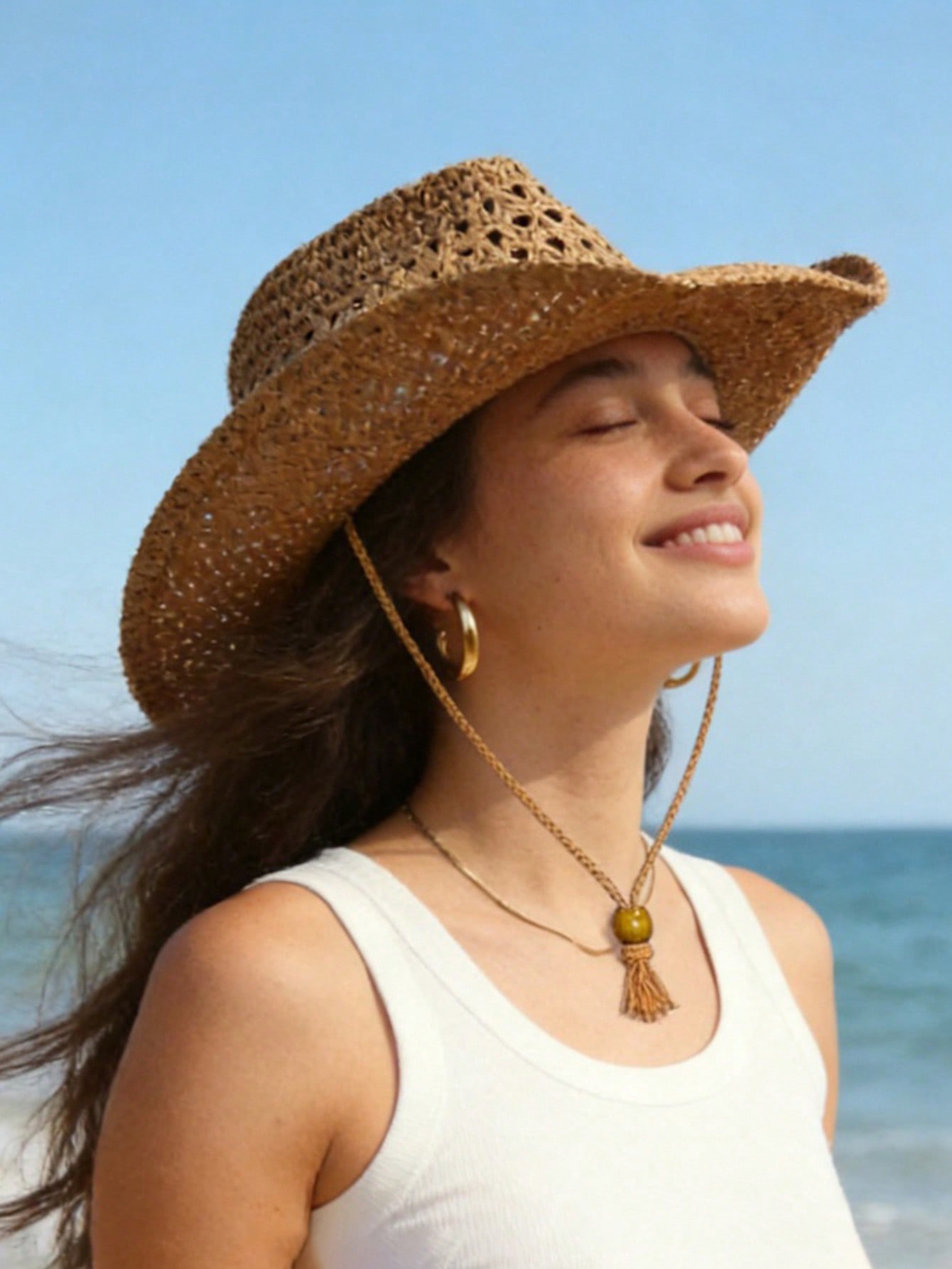 1pc Unisex Retro Hollow Curled - Cowboy Hat Straw avis et prix