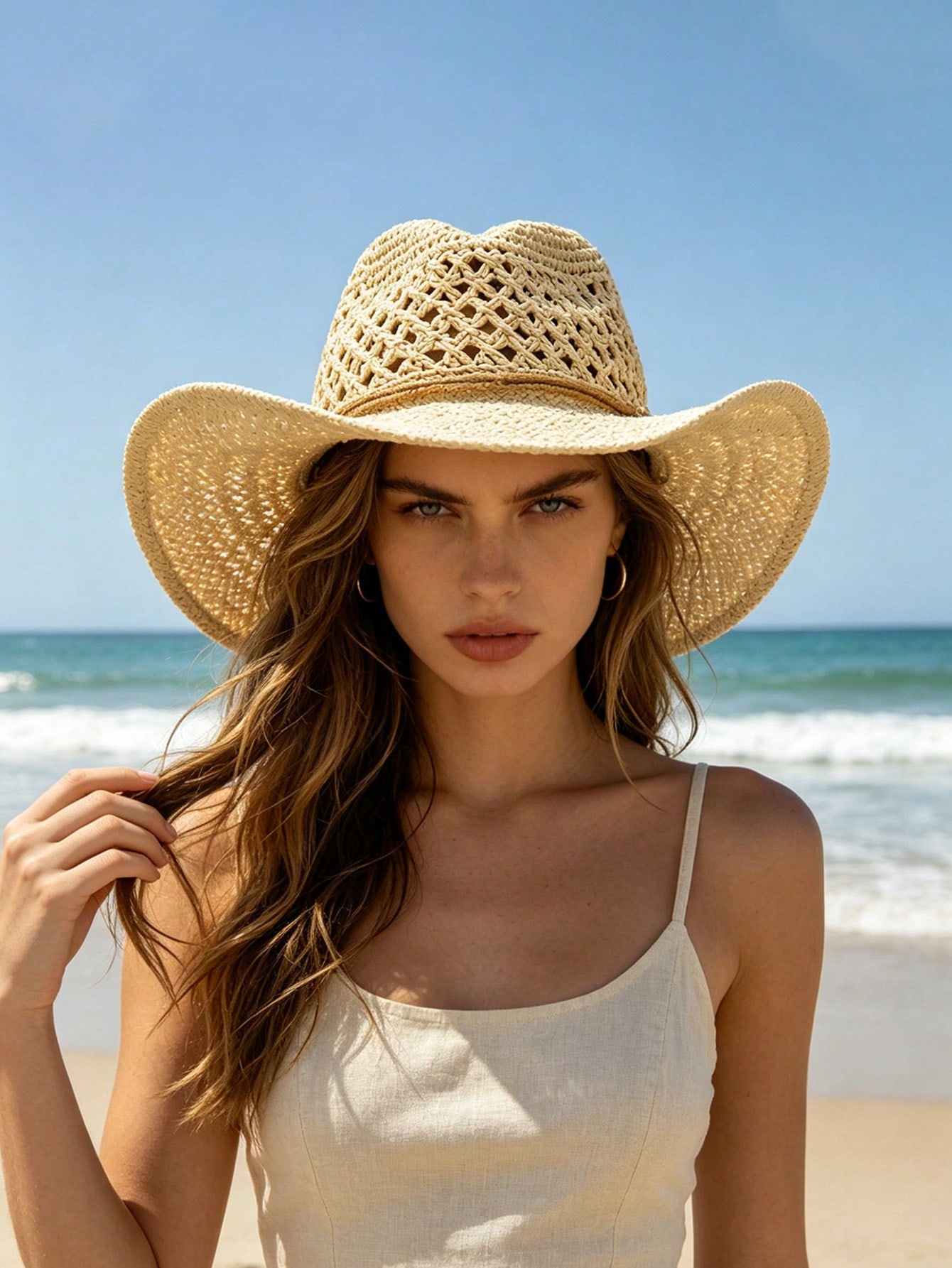 1pc Unisex Retro Hollow Curled - Cowboy Hat Straw avis et prix
