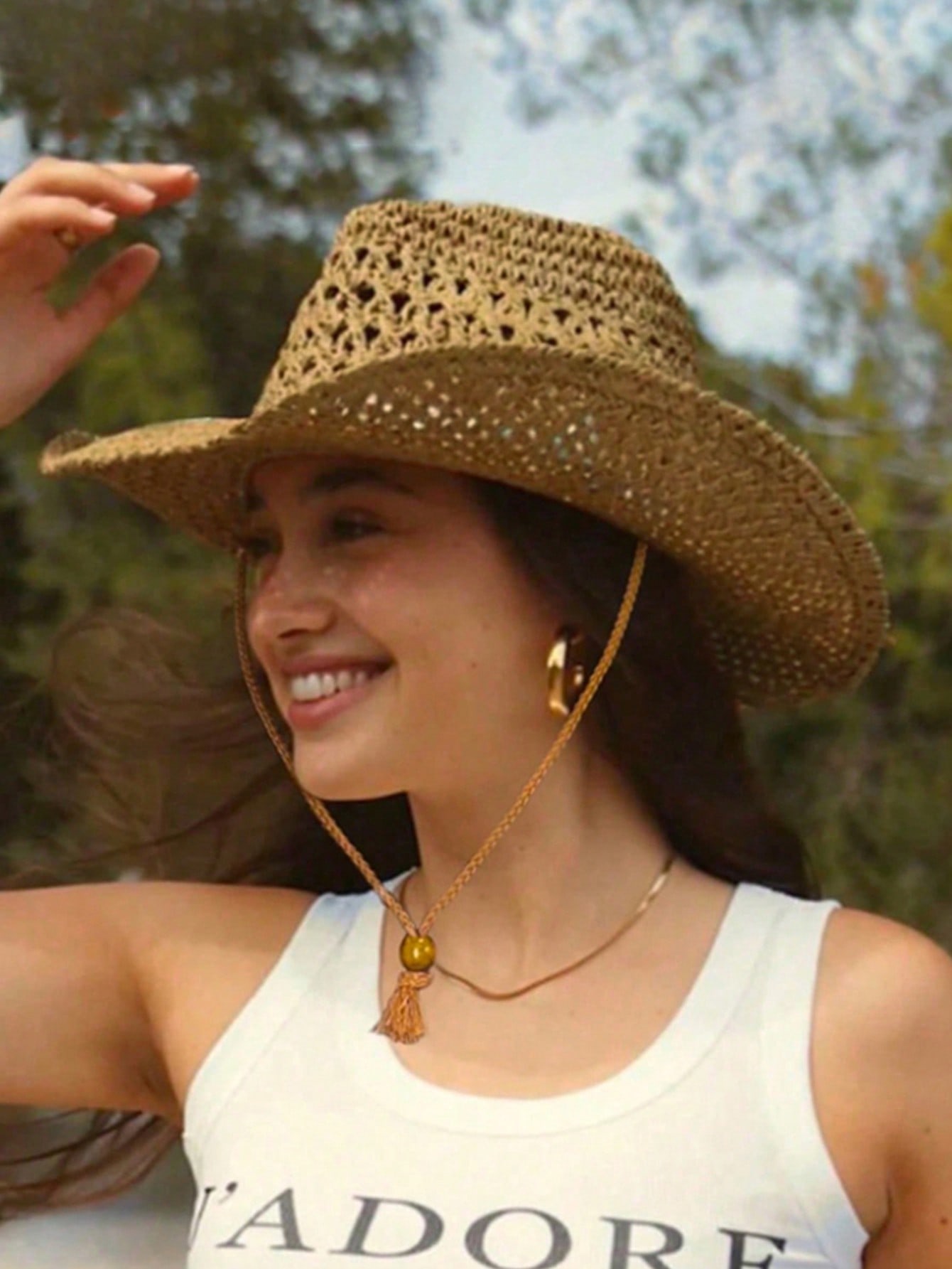 1pc Unisex Retro Hollow Curled - Cowboy Hat Straw avis et prix
